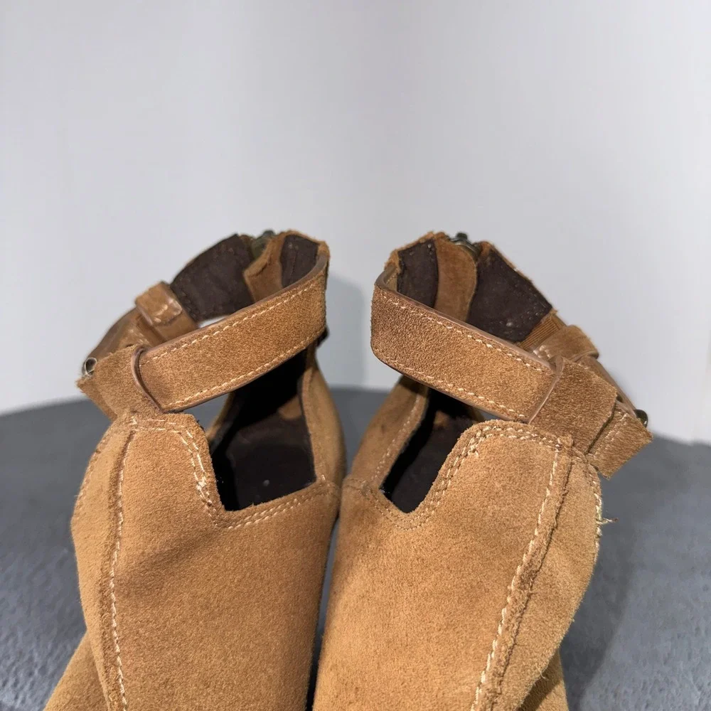 Ariat Boots Womens 6.5 Wedge Ankle Booties Brown Leather Peep Toe Casual BackZip